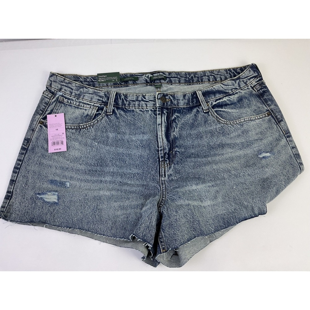 Wild Fable Women's Mid Rise Easy Rigid Denim Shorts Size 18 Distressed Blue Wash